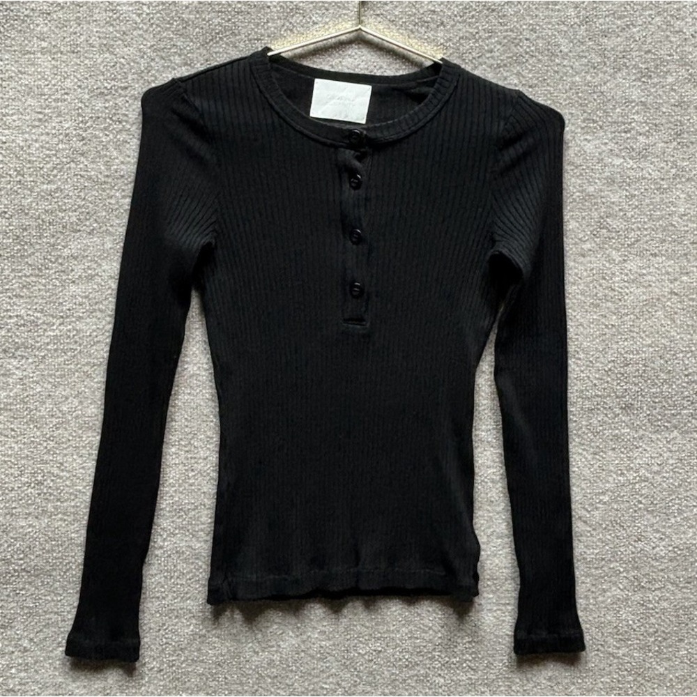 Citizens Of Humanity Longsleeve Henley Pullover Womens Small Black Ribbed EUC